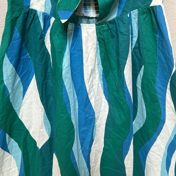 Cupshe NWT teal blue green white striped midi sundress, tie front, feminine, XS - Picture 4 of 12